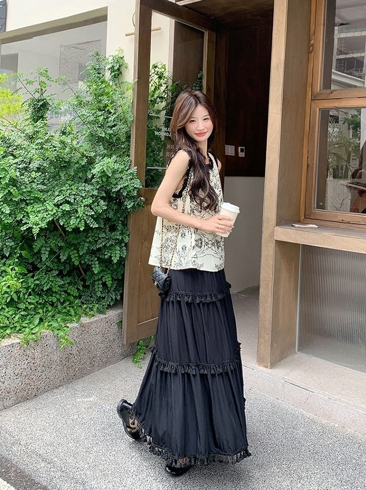 Modern Style Contrast Trim Vest And Skirt Set