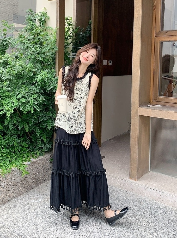 Modern Style Contrast Trim Vest And Skirt Set