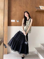 Modern Style Contrast Trim Vest And Skirt Set