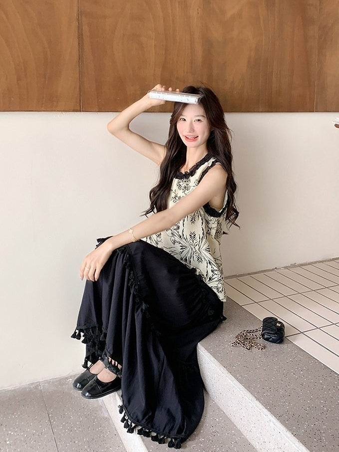 Modern Style Contrast Trim Vest And Skirt Set
