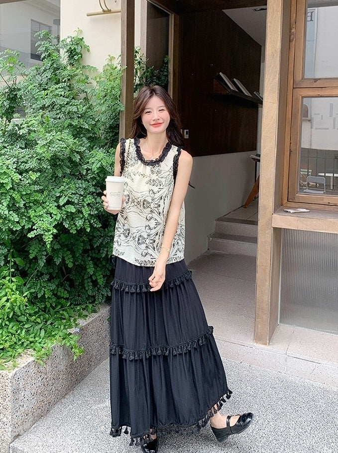 Modern Style Contrast Trim Vest And Skirt Set