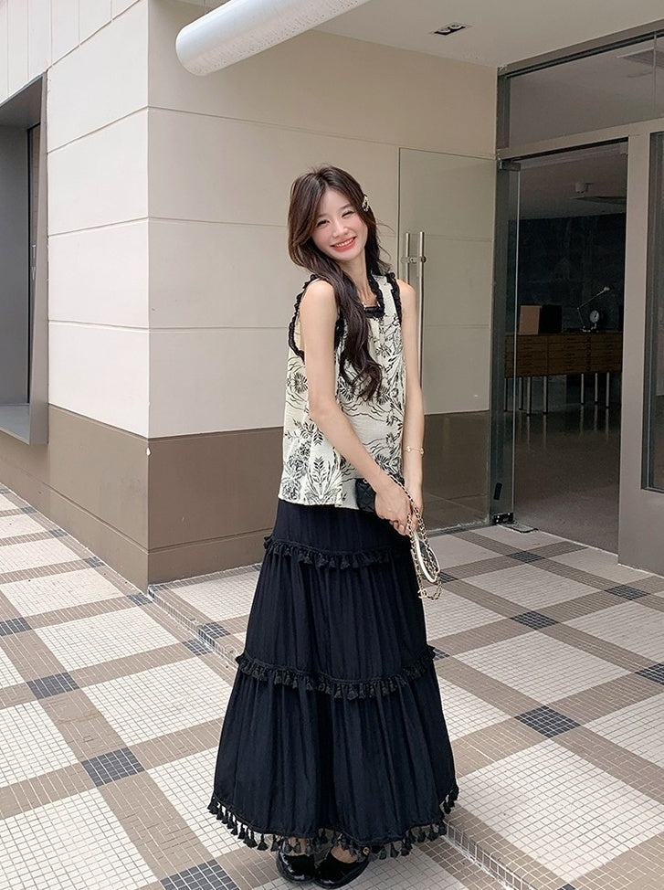 Modern Style Contrast Trim Vest And Skirt Set