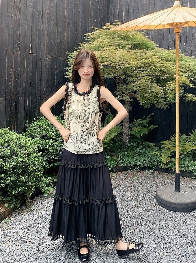 Modern Style Contrast Trim Vest And Skirt Set