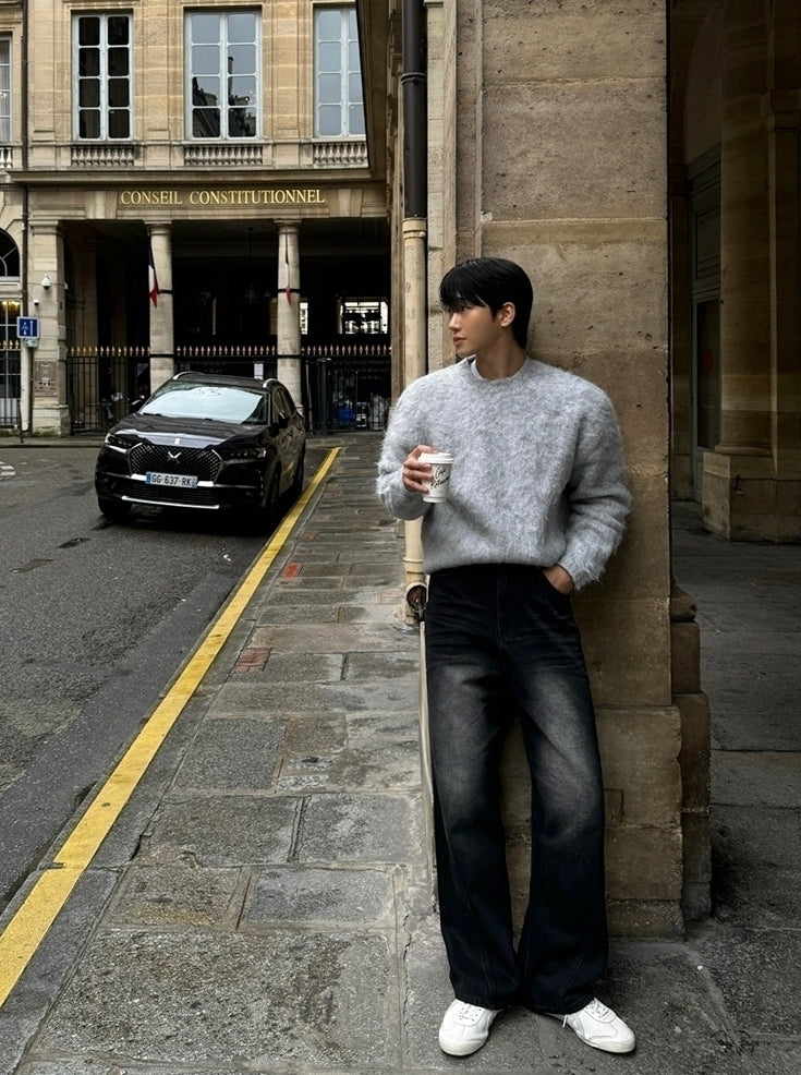Mohair Pullover Crew Neck Sweater