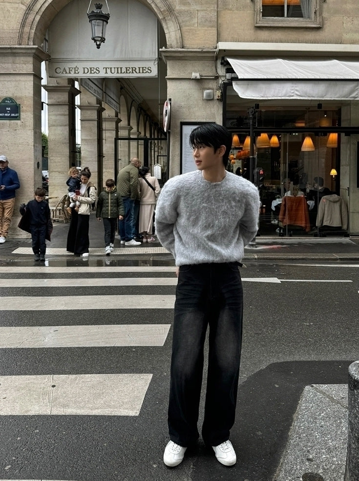 Mohair Pullover Crew Neck Sweater