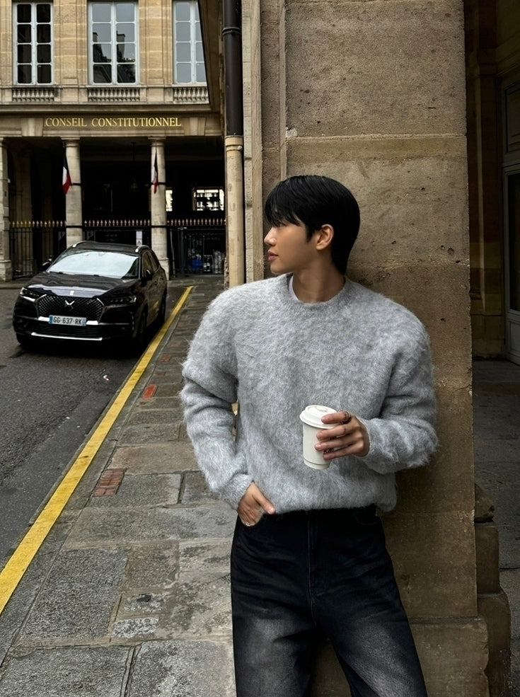 Mohair Pullover Crew Neck Sweater