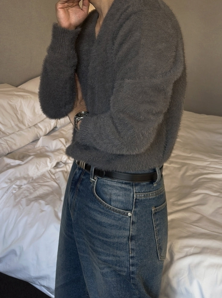 Mohair V-neck Knit Cardigan
