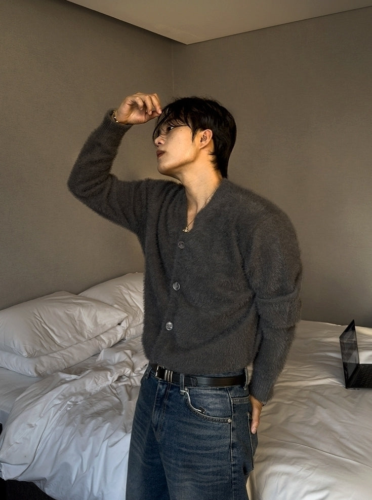 Mohair V-neck Knit Cardigan