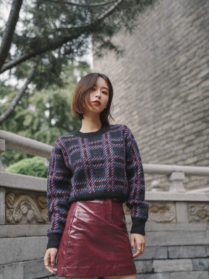 Lilac Checkered Knit Sweater