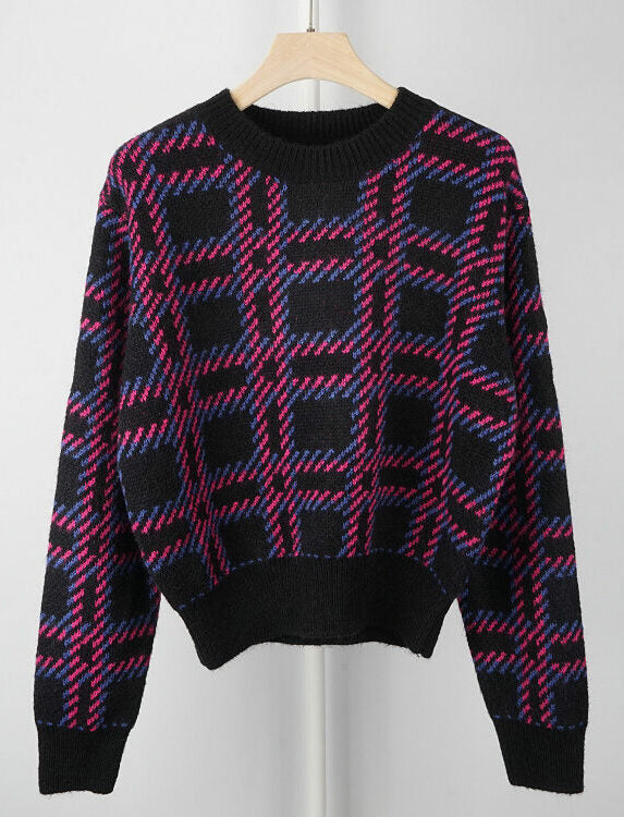 Lilac Checkered Knit Sweater