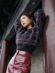 Lilac Checkered Knit Sweater