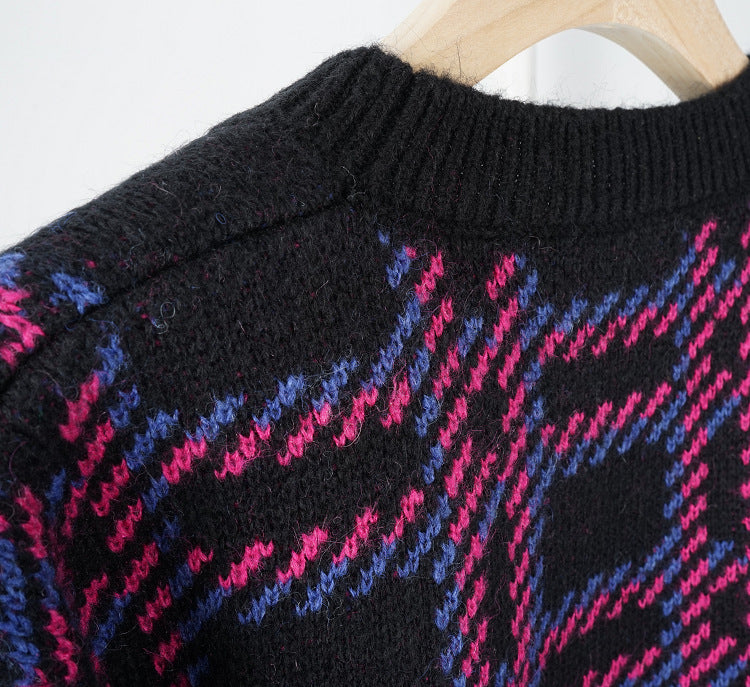 Lilac Checkered Knit Sweater