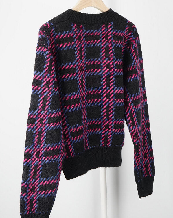 Lilac Checkered Knit Sweater