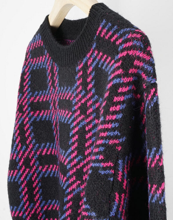 Lilac Checkered Knit Sweater