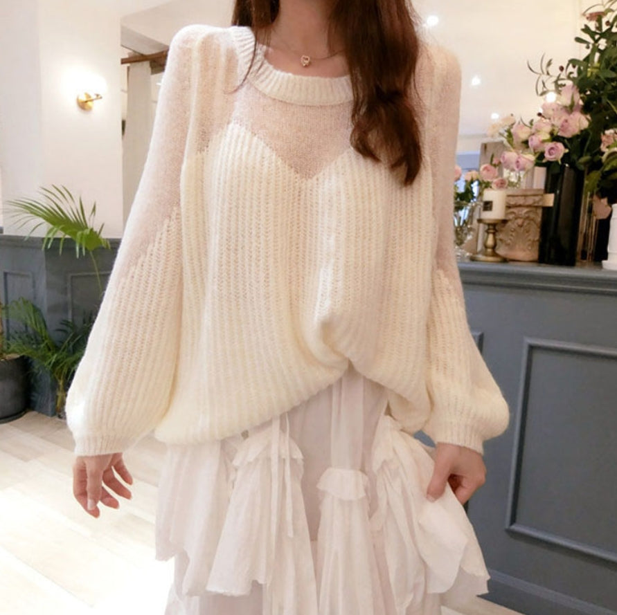 Blue Oversized Partly See-through Sweater
