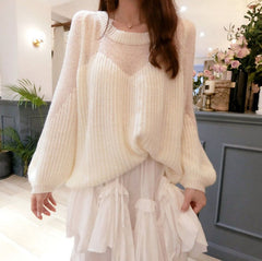 Blue Oversized Partly See-through Sweater