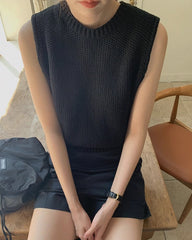Black Crewneck Knitted Vest