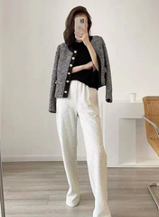Grey Tweed Buttoned Jacket