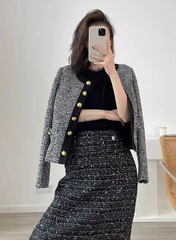 Grey Tweed Buttoned Jacket