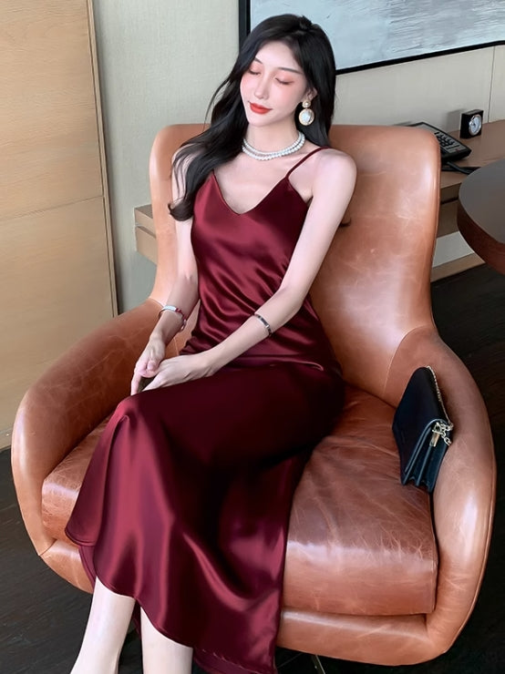 Red Satin Long Dress