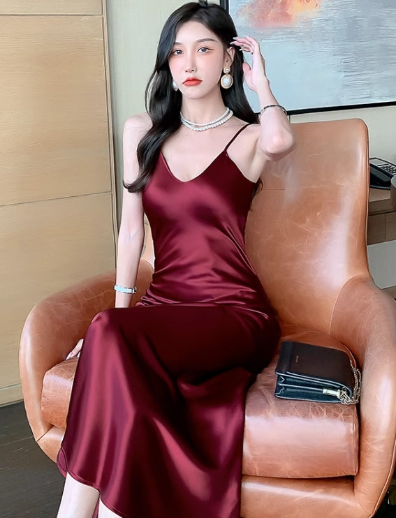 Red Satin Long Dress