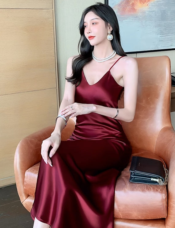 Red Satin Long Dress