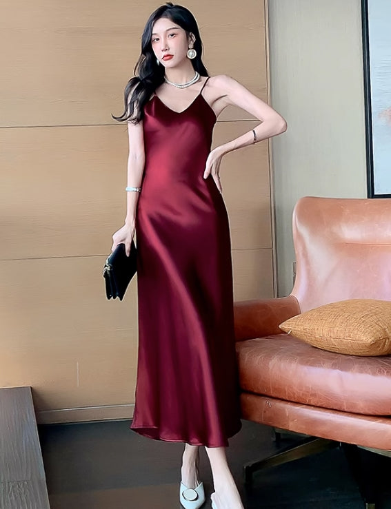 Red Satin Long Dress