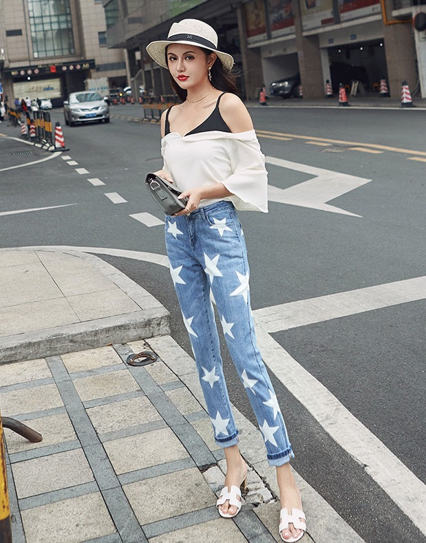 Blue Star Print Skinny Jeans