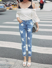 Blue Star Print Skinny Jeans