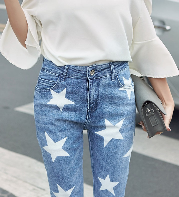 Blue Star Print Skinny Jeans