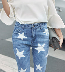 Blue Star Print Skinny Jeans