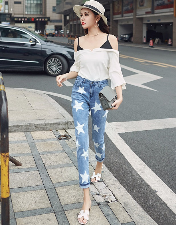Blue Star Print Skinny Jeans