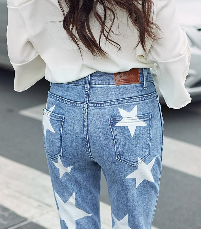 Blue Star Print Skinny Jeans