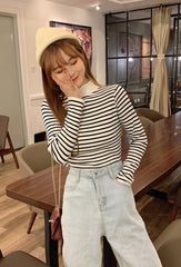 Black And White Striped Mock Neck Sweater
