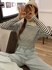 Black And White Striped Mock Neck Sweater