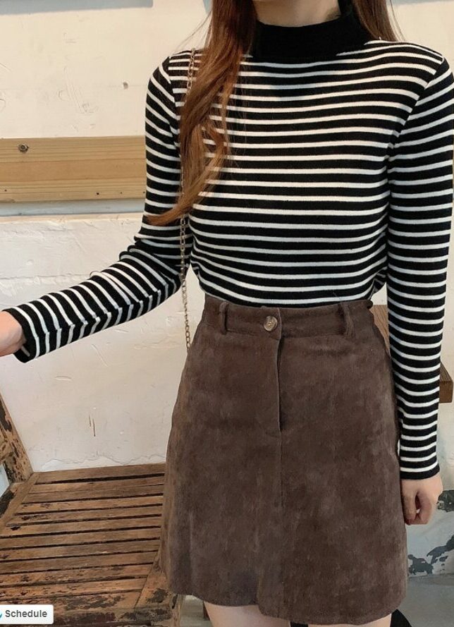 Black And White Striped Mock Neck Sweater