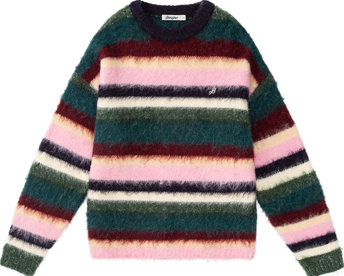 Multicolor Fuzzy Striped Knit Sweater