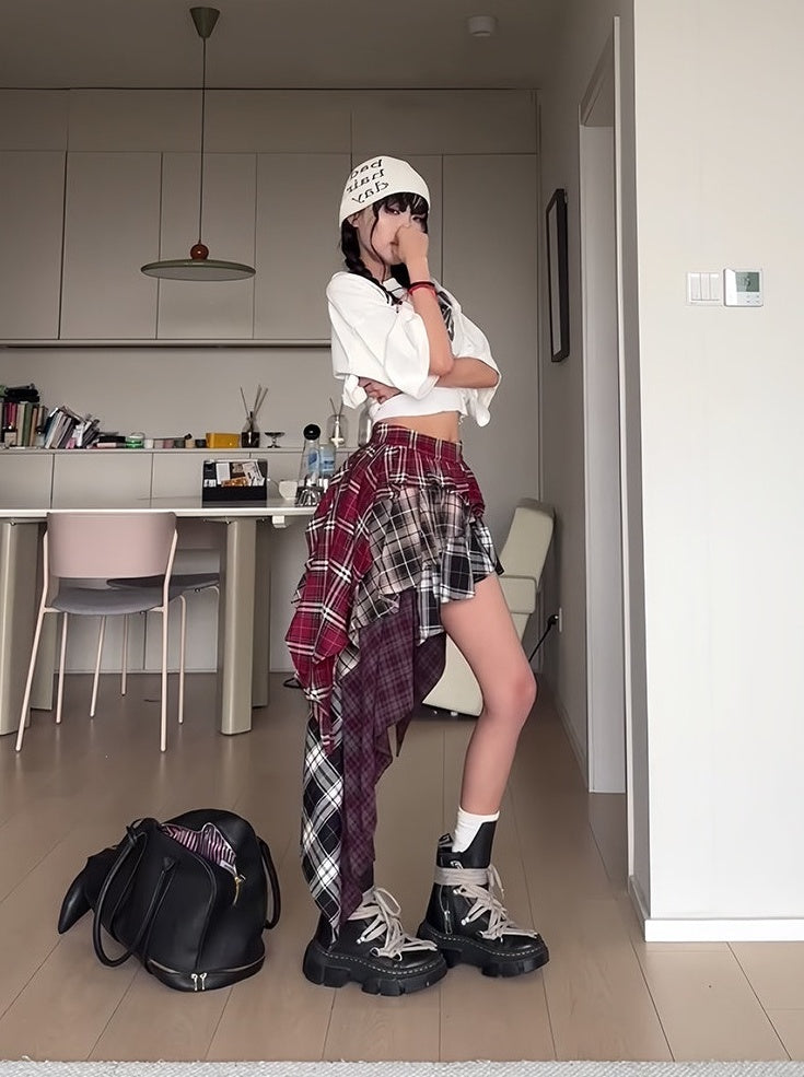 Multicolored Layered Plaid Skirt