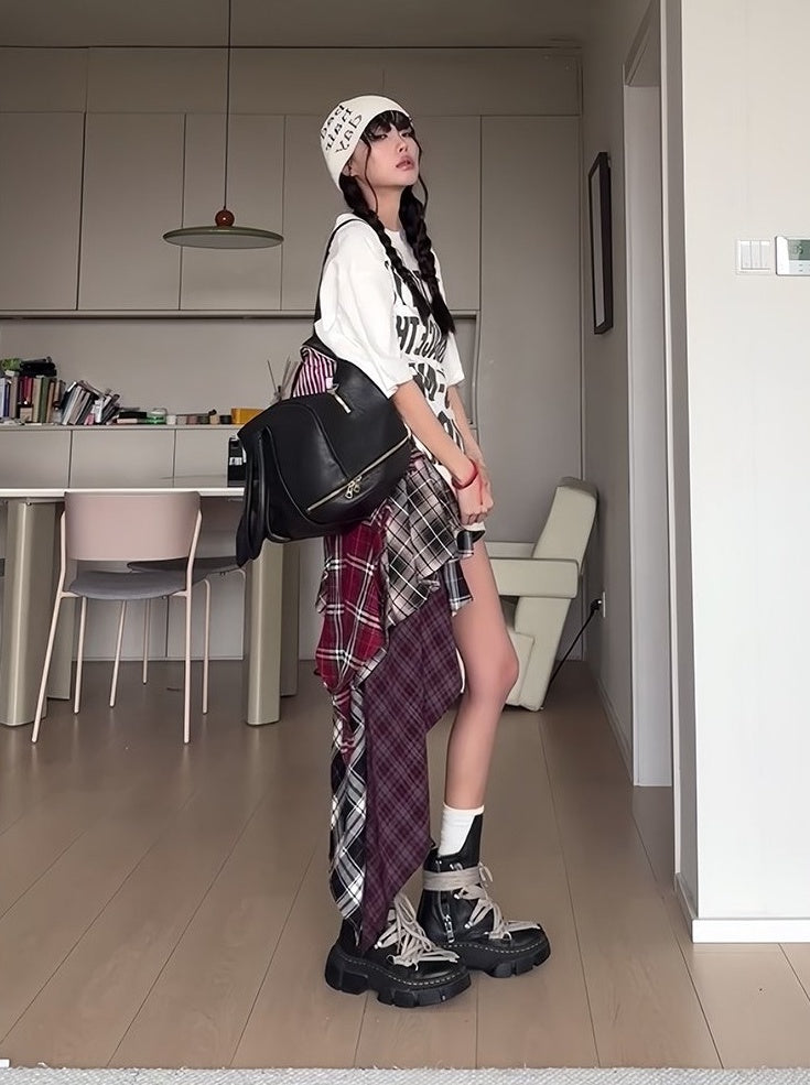 Multicolored Layered Plaid Skirt