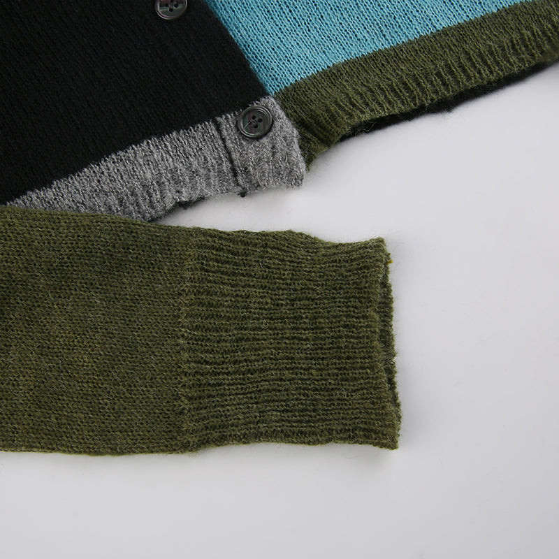 Multicolored Patchwork Cropped Cardigan