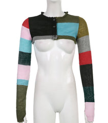 Multicolored Patchwork Cropped Cardigan