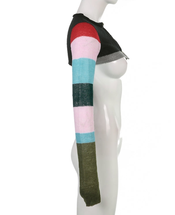 Multicolored Patchwork Cropped Cardigan
