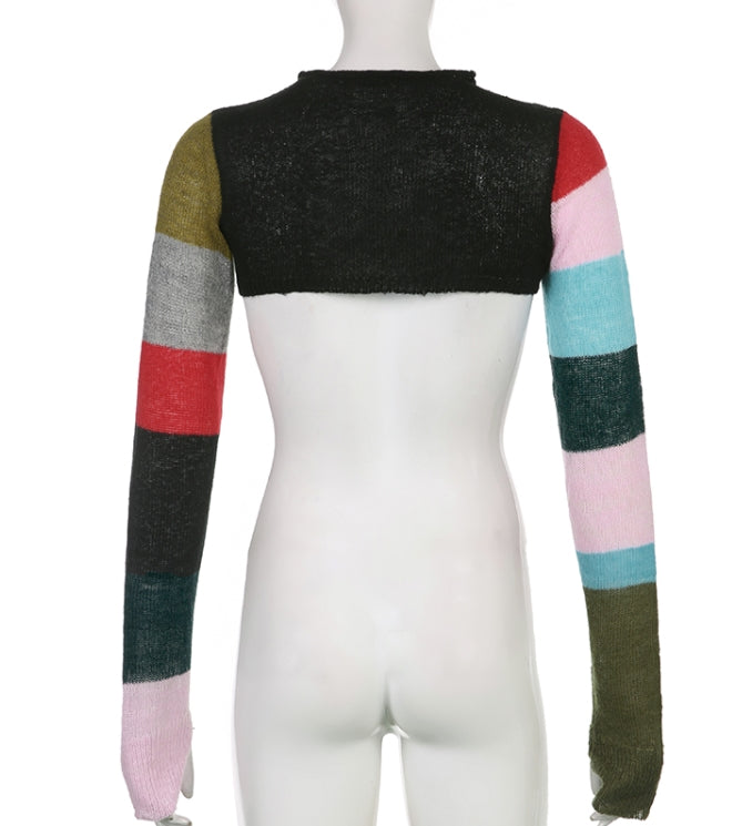 Multicolored Patchwork Cropped Cardigan