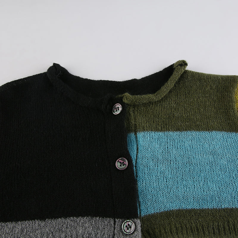 Multicolored Patchwork Cropped Cardigan