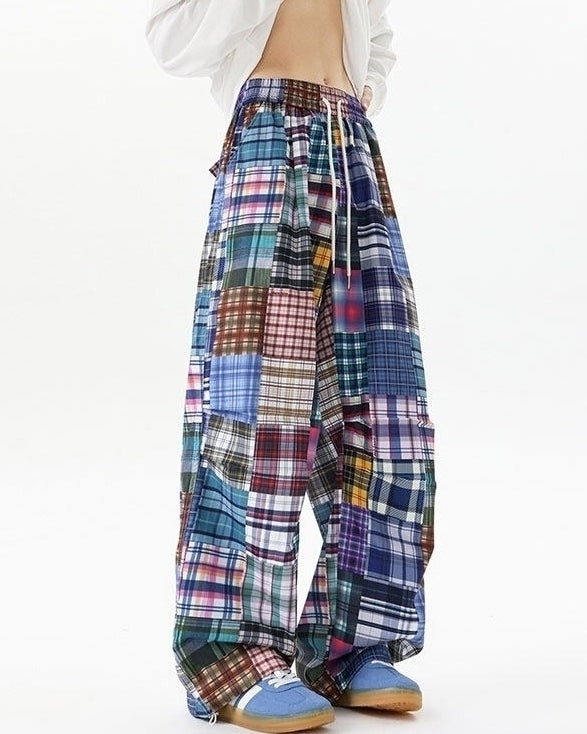 Multicolored Plaid Patchwork Pants