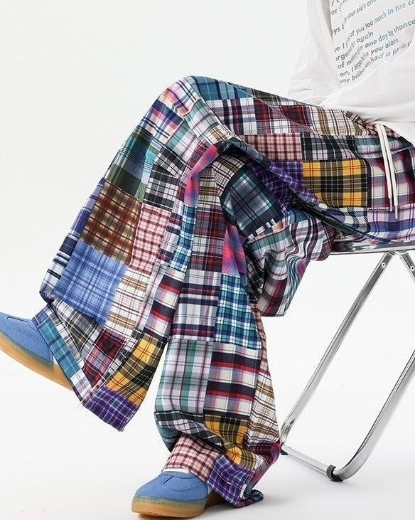 Multicolored Plaid Patchwork Pants