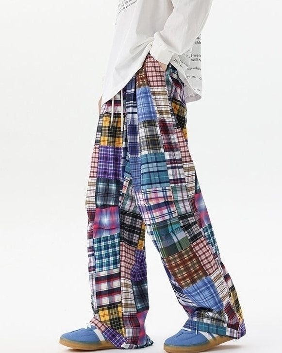 Multicolored Plaid Patchwork Pants