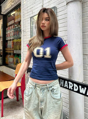 Navy Blue 01 Jersey Style T-Shirt