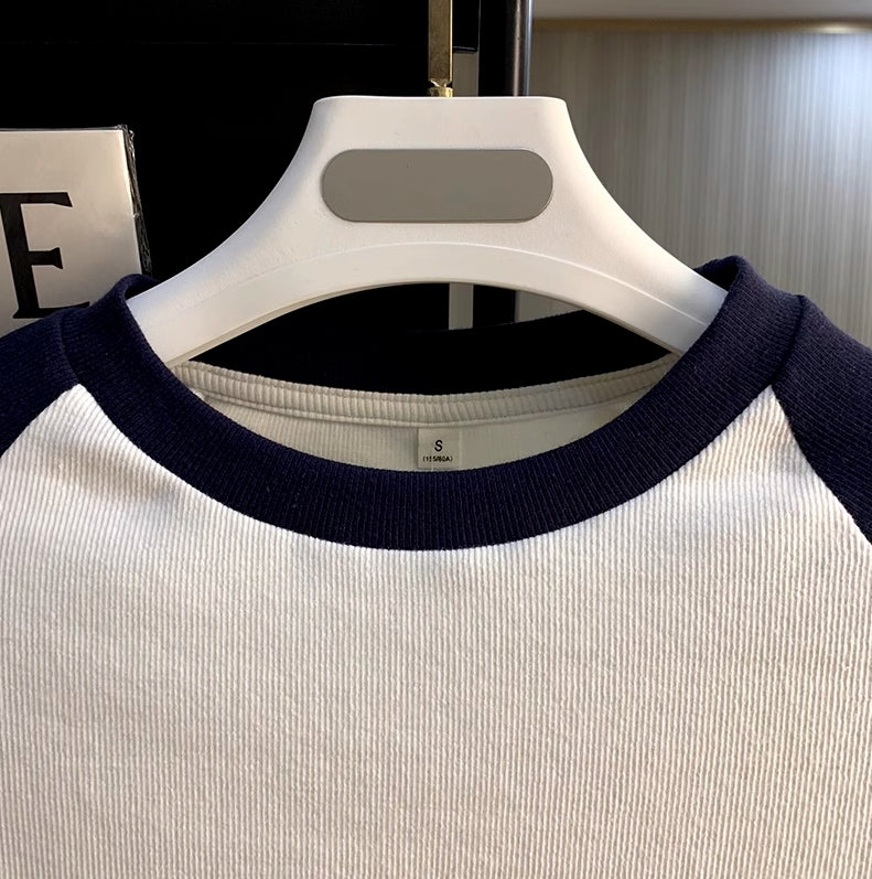 Navy Blue And White Raglan T-Shirt