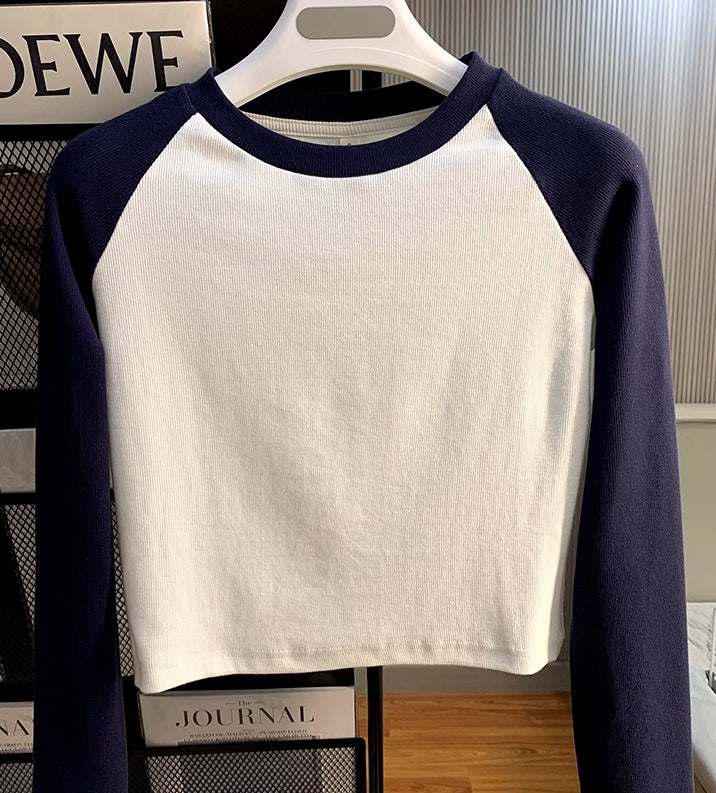 Navy Blue And White Raglan T-Shirt